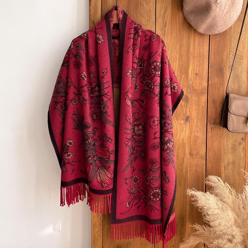 Bohemian Autumn Scarf Cashmere Women Jacquard Pashmina Design Floral Female Thick Blanket Soft Bufanda Warm Shawl Poncho Stole