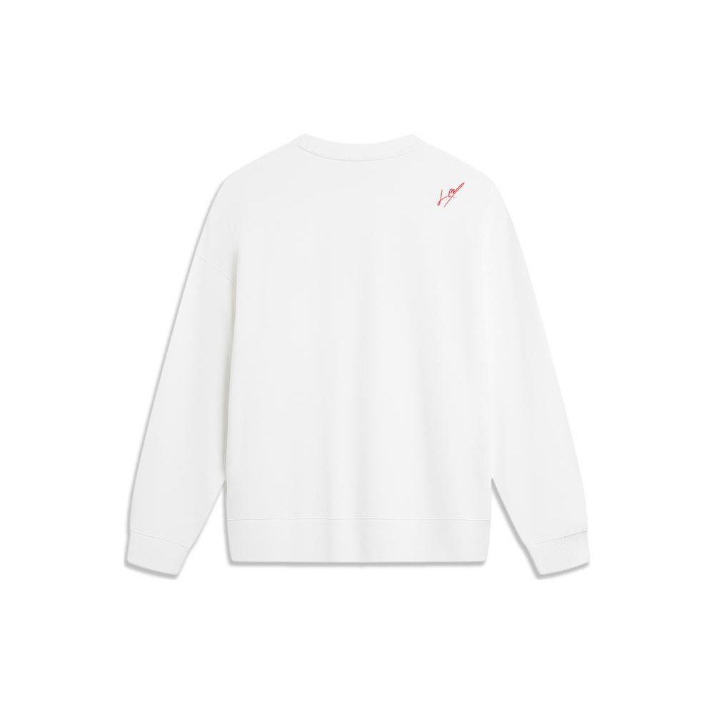 Li Ning Casual Versatile Simple Heart Solid Color Long Sleeve Round Neck Pullover Sweatshirt Women Sweatshirt Off-White AWDU790-2