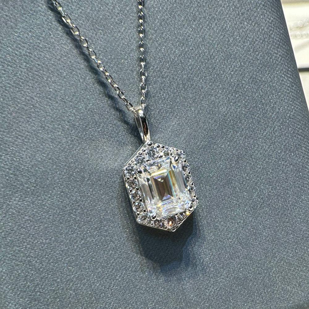 Vinregem 100% Argento Sterling 925 VVS1 3EX Colore D 3CT 7*9 MM Taglio Smeraldo Vera Pietra Preziosa Diamante Moissanite Pendente Collana Gioielleria Fine GRA