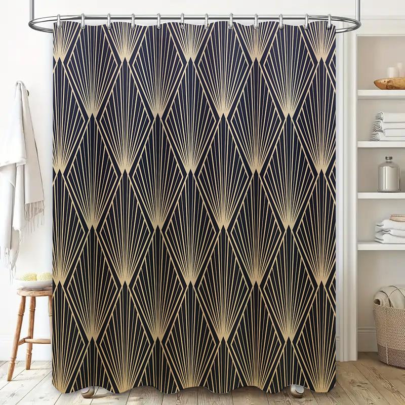 Art Deco Shower Curtain Decorative Waterproof Fabric Bathtub Bath Liner Home Decoration In Black Gold