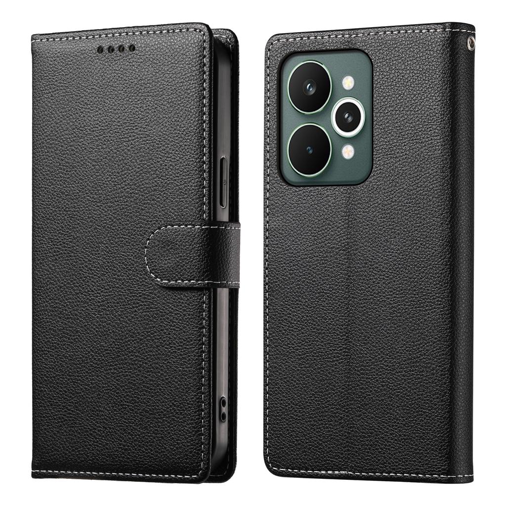 For Realme 15 Pro 5G/15 5G Case Magnetic Snap Litchi Texture Leather Wallet Phone Cover with Wrist Strap
