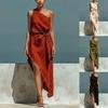 2026 Summer Independent Station Europe and the United States Cross-border One-shoulder Vacation Wind Lace-up Irregular Hem Foreign Trade Dress Women's