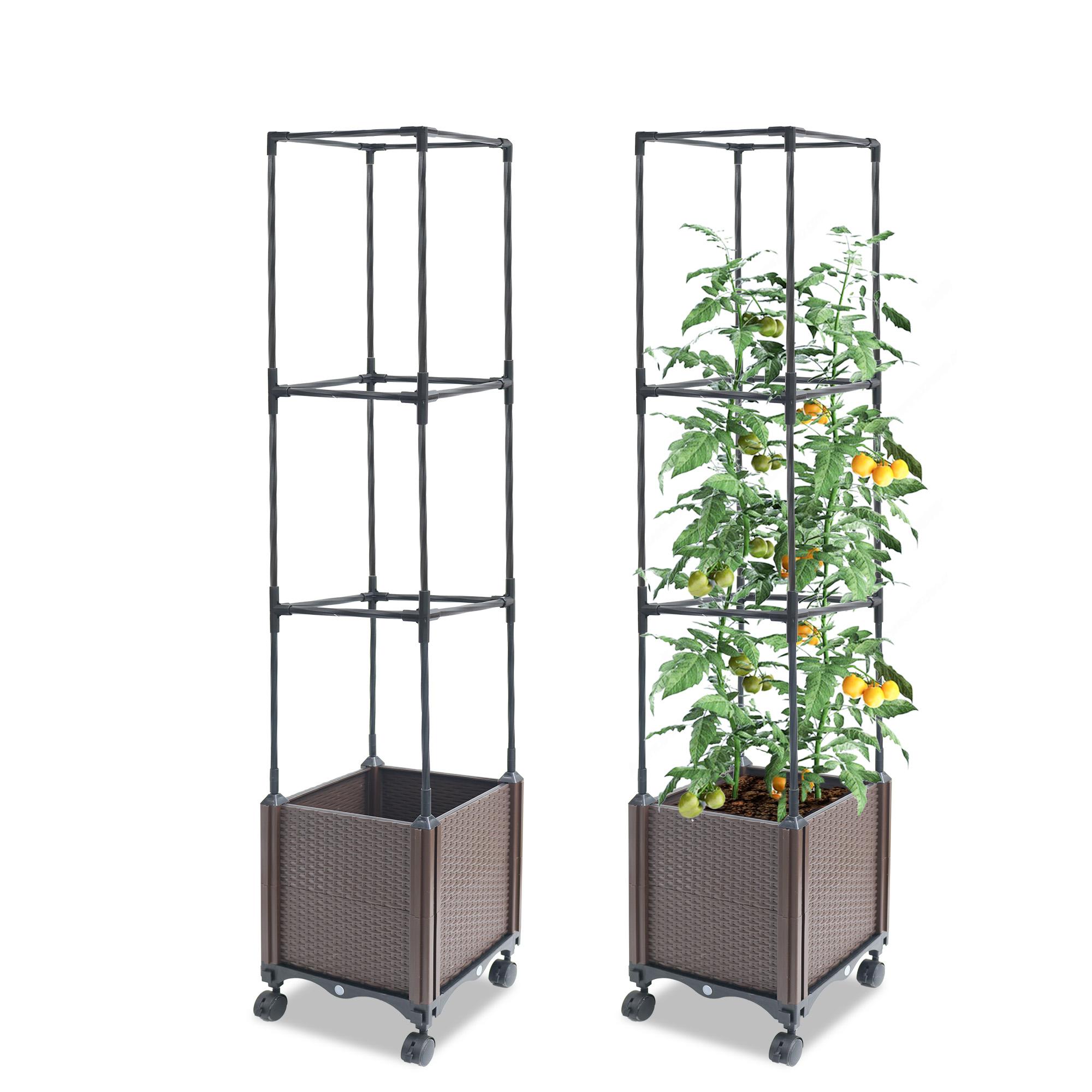 

Поднятая грядка 50,4 дюйма с клеткой для томатов для уличного патио, теплицы, садоводства, вьющихся овощей шоколадный