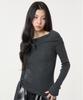 UNKNOWN PLANET Side Tie Off-Shoulder Long Sleeve Knit Top Charcoal