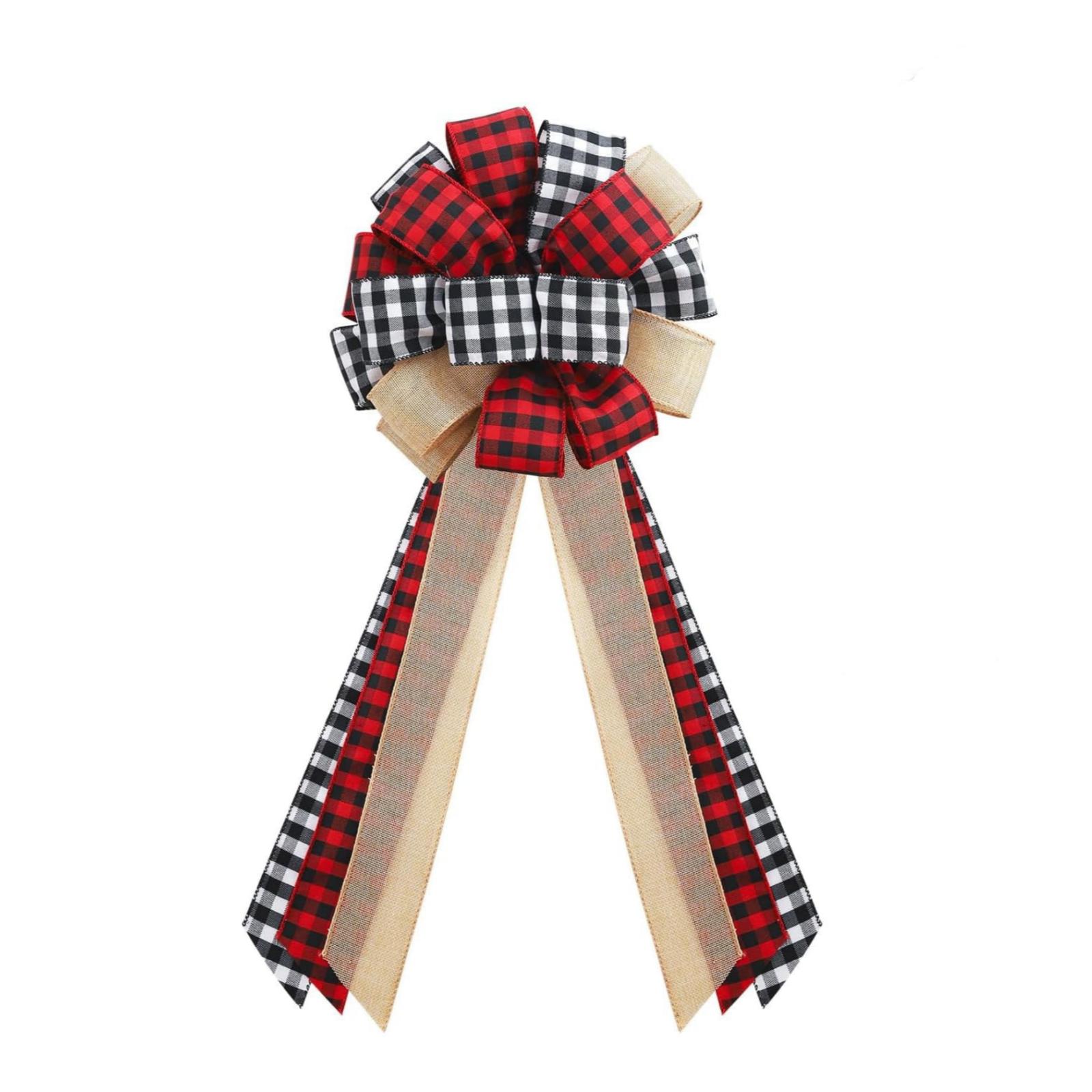 

Christmas Tree Topper Large Plaid Burlaps Red And Black Gift Bow For Xmas Tree Handmade Holiday Party Decorations-13 X 29 Inch One Size
