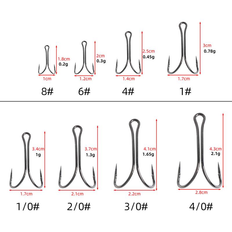 50Pcs/Box Mix Treble Fishing Hooks Kit Treble Hooks Fishhook For Artificial Hard Bait Bass Trout Saltwater Triple Fishing Hooks