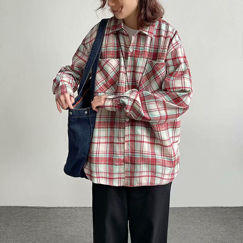 

Мужская рубашка с длинным рукавом в клетку в стиле ретро с отложным воротником - Повседневная коллекция Весна/Осень 2025 M розовый