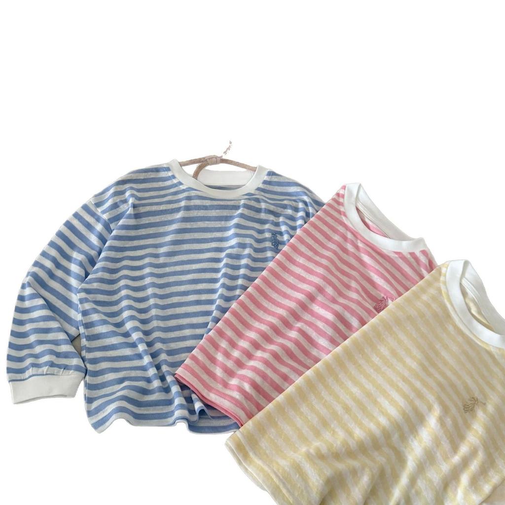 2025 Summer Kids' Striped Round Neck T-Shirt - Mosquito-Proof, Cool & Trendy for Boys & Girls
