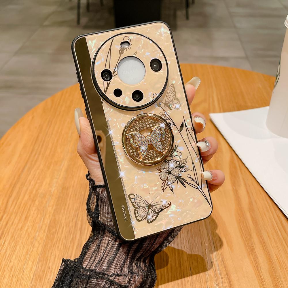 

KEYSION Противоударный чехол для Huawei Mate 60 Pro+ 50 40 30 Pro с кольцом-подставкой в виде бабочки, задняя крышка для телефона для Huawei nova 12s 11 10 Pro for Huawei Nova 11 золотой