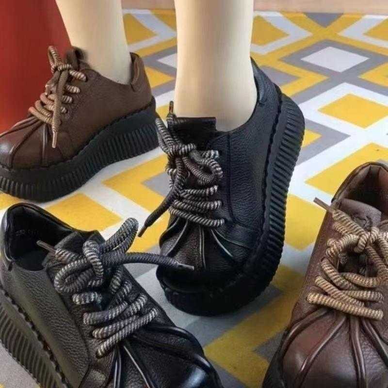 Muffin Thick-soled Casual Big-head Pleated Cotton Boots Women's Winter New Small Height-increasing Velvet Warm Cotton Shoes