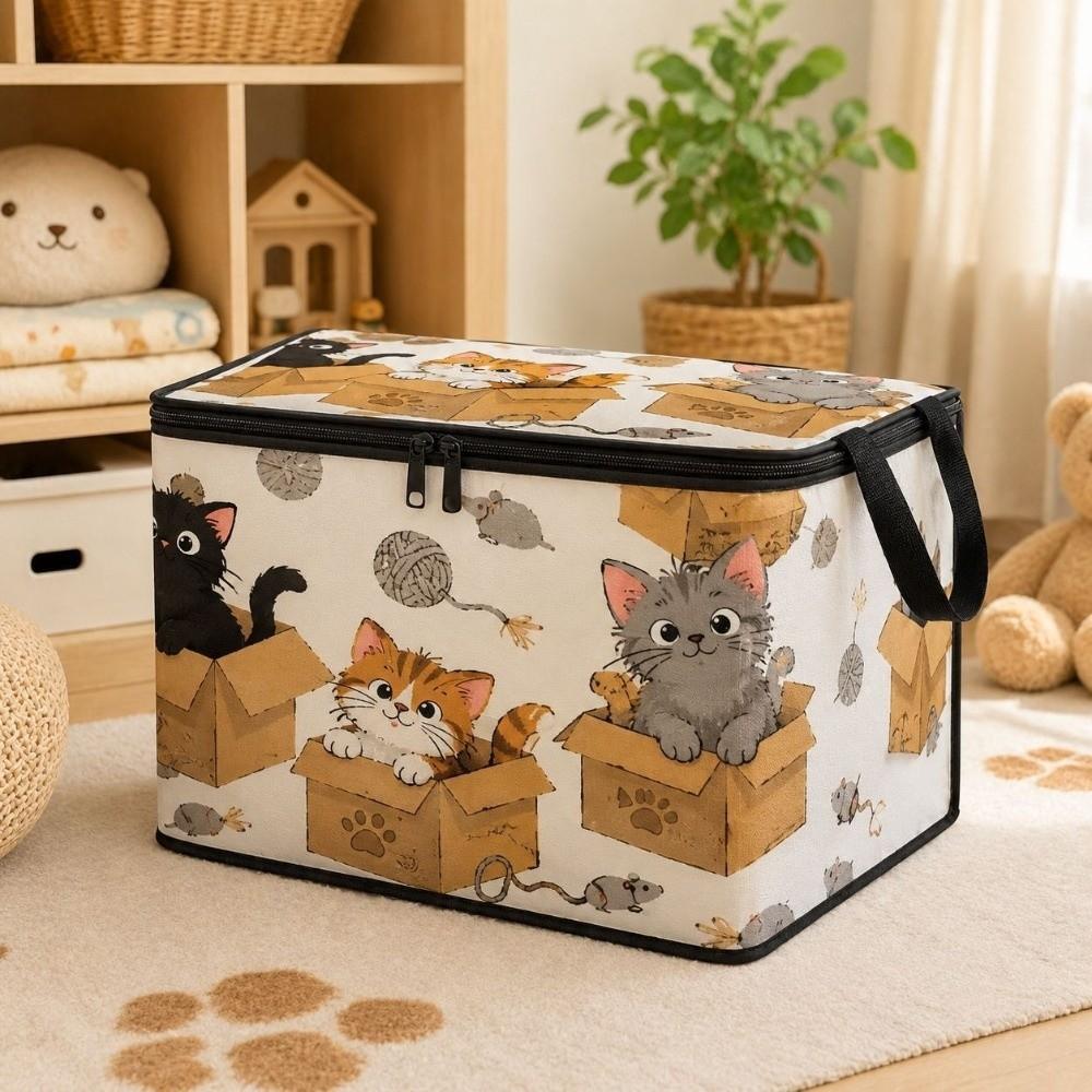 Non-woven Fabric Foldable Clothes Organizer Cat Pattern Wardrobe Basket Closet Decor