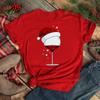 Polyester  100% New Christmas Happy Christmas Tree Santa Claus Casual and Fashionable Round-neck Short-sleeved Women's Base Tops