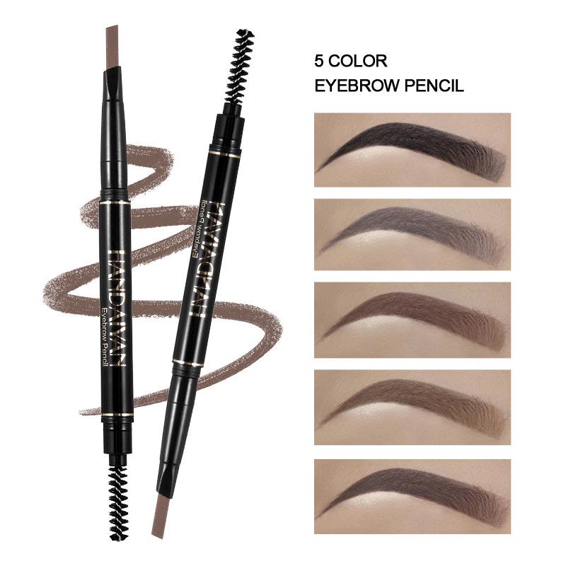 Double Eyebrow Pencil Five Automatic Rotating Color Waterproof Not Shading with Eyebrow Brush Triangle Three-dimensional Eyebrow Pencil