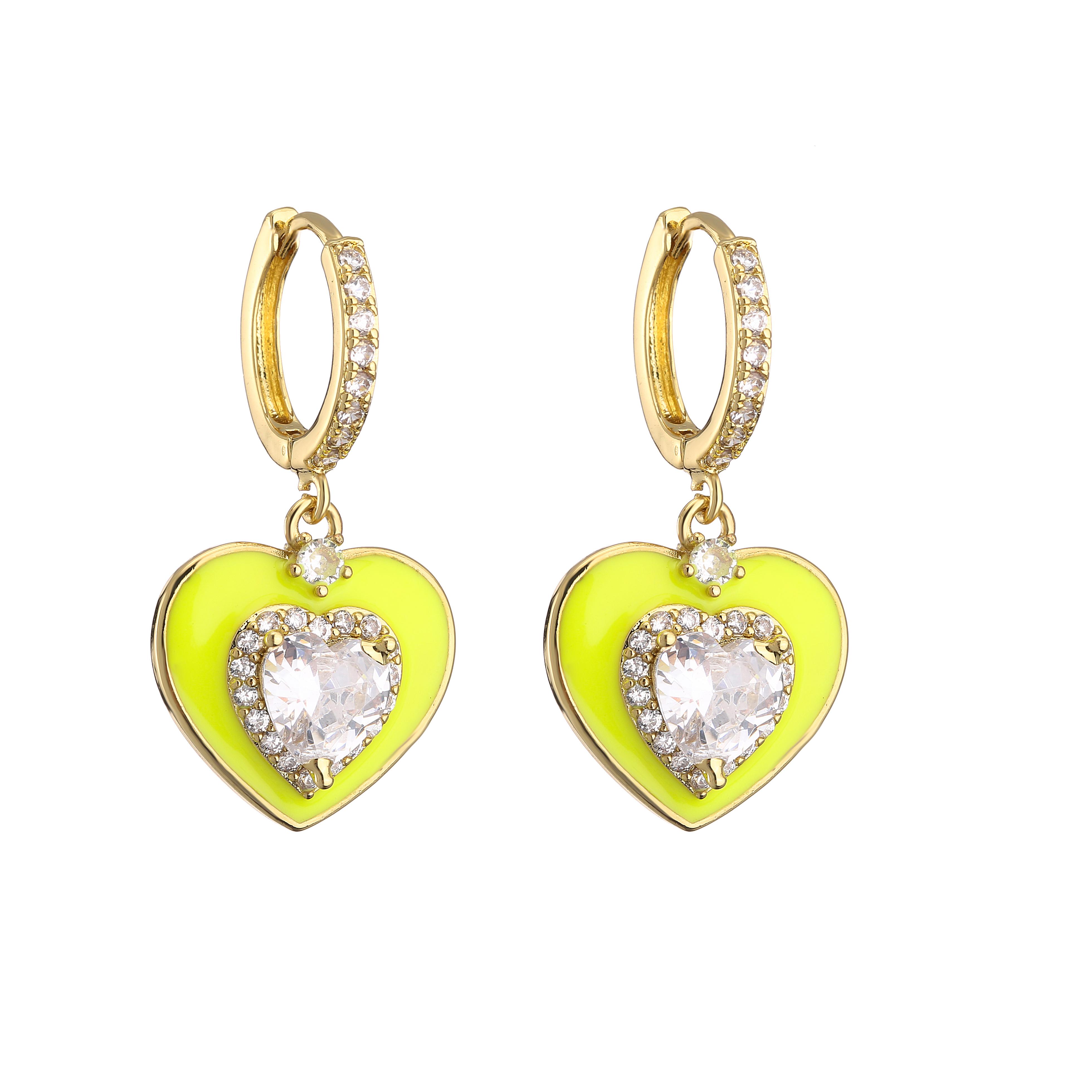 

HECHENG, Multi-layer Love Heart Dangle Earrings For Women New Y2K Simple Design Colourful Enamel Earring Trend Party Zircon жовтий