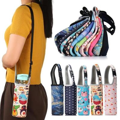Mode Druck Wasserflasche Tasche mit Riemen Frauen Männer Tragbare Sport Wasserflasche Abdeckung Tasche Fall Beutel Flaschen Träger Outdoor
