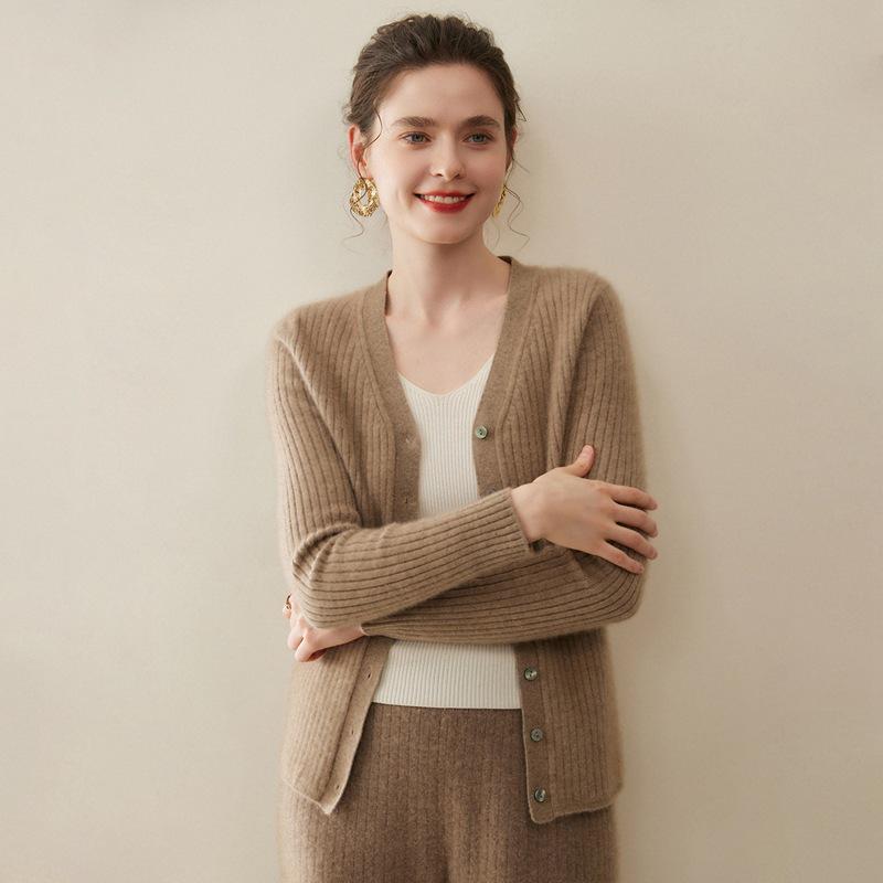 Women's 100% Pure Cashmere V-Neck Cardigan Sweater - Short Knitwear for Autumn/Winter