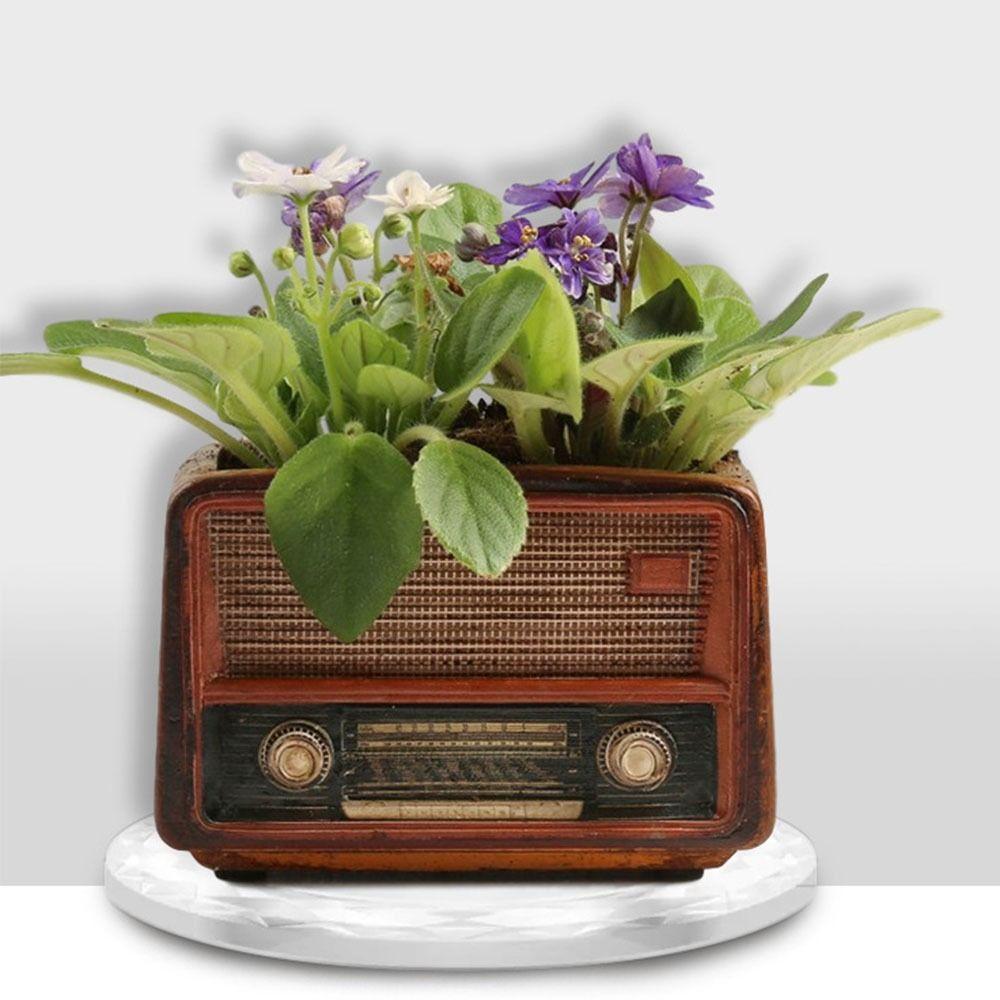 Creative Vintage Radio Planter Retro Succulent Flower Pot Gift Radio TV Potted Plant Home Decor