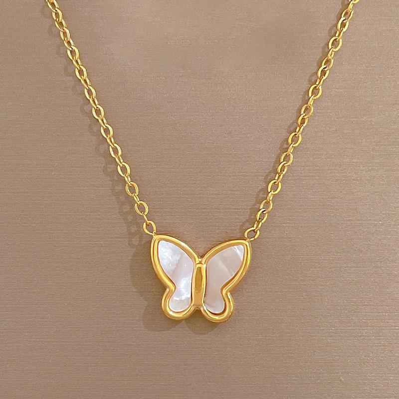Shell Butterfly Temperament Personality Minimalist Wind Stove Real Gold Necklace Female Collarbone Chain