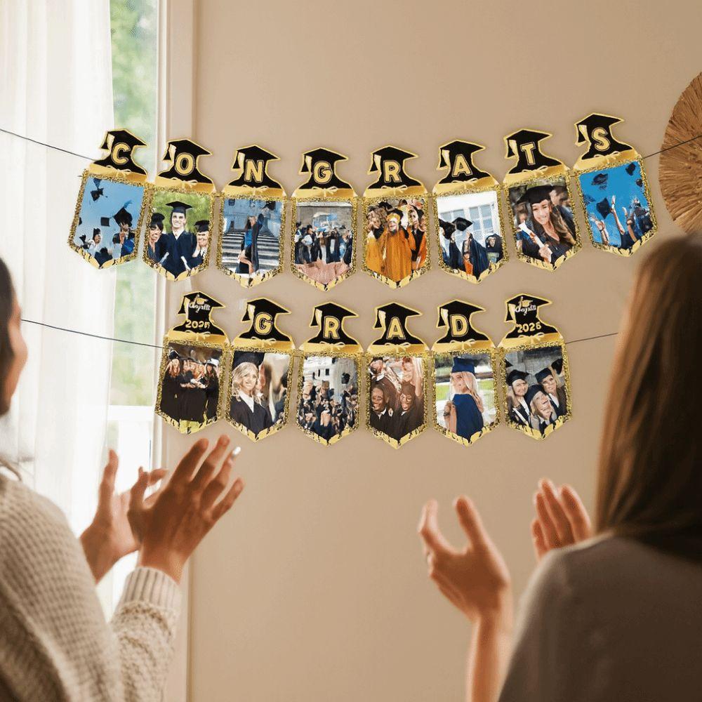 Celebrate Congrats Grad Banner Paper Letter Photo Frame Flag Graduation Photo Props  Party Favors