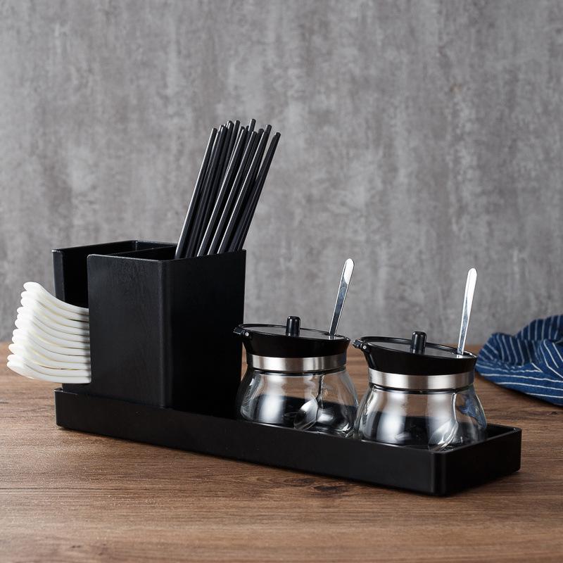 

Spoon & Chopstick Tray: Vinegar Bottle & Condiment Jar Set for Restaurants
