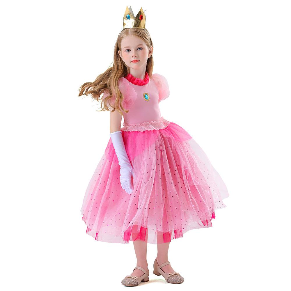 New super marie children's princess princess dress cosplay girls halloween costume
