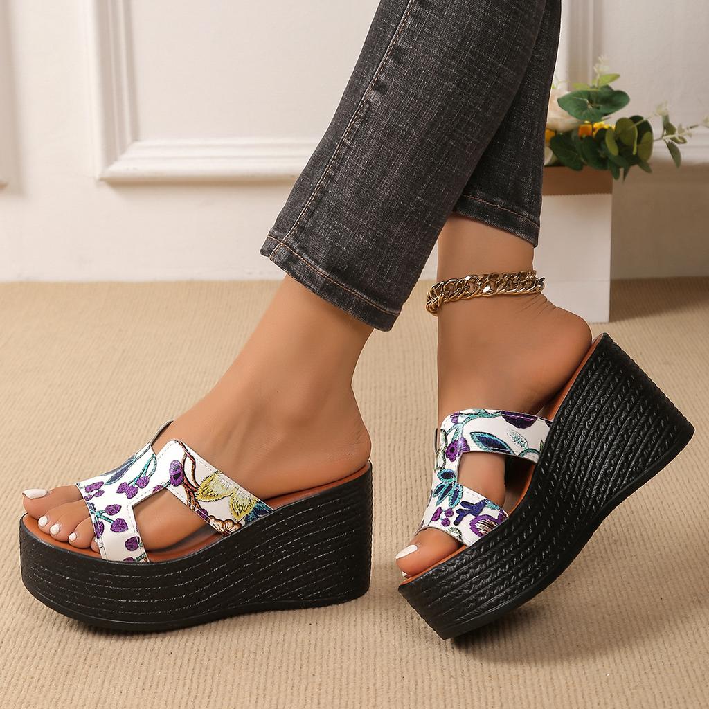 Mode 2024 Trend Sommer High Heel Damen Sandalen Große Größe Offene Zehen Strandschuhe Mode Bequeme Keilabsatz Pantoletten Slides Damen