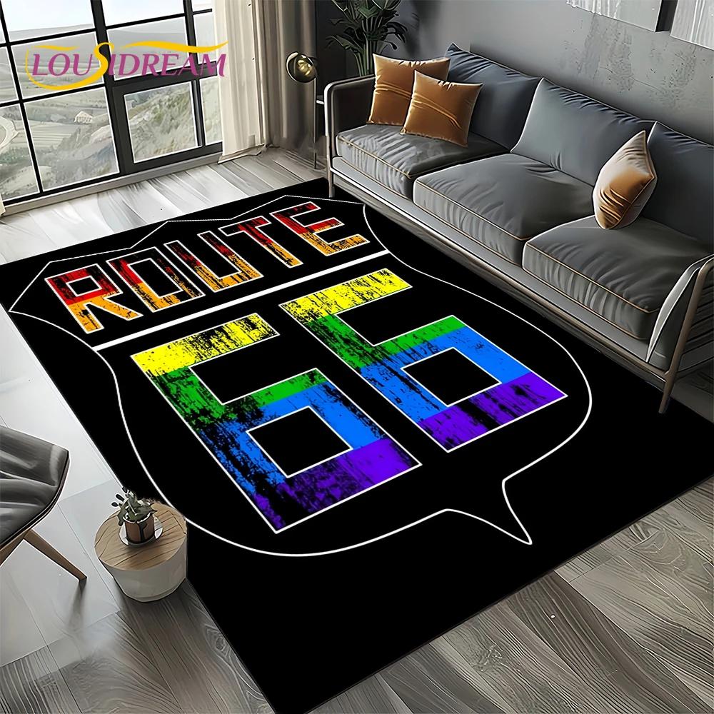 Route 66 Retro America Historic Mother Road,mãe EstradaCarpet Rug for Living Room Bedroom Home Sofa,Area Rug Non-slip Floor Mat