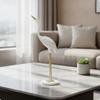 Crane Statue with Oval Base Tabletop Long-Legged Bird Figurine White and Gold