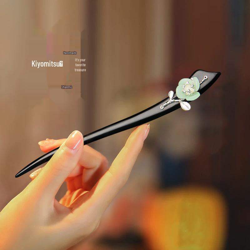 

Women s Sandalwood U-shaped Hairpin - Ancient Style Peach Wood Double Hair Bun Clip