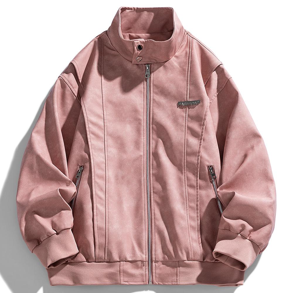 

Новая куртка с приспущенным плечом для мужской осени, уличная, красивая, с тяжелой вышивкой, парная куртка для молодых людей, кожаная куртка со стойкой M