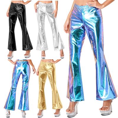 Lesklé metalické disco kalhoty Dámské Flare Kalhoty Zvonové kalhoty Cosplay Taneční kostým