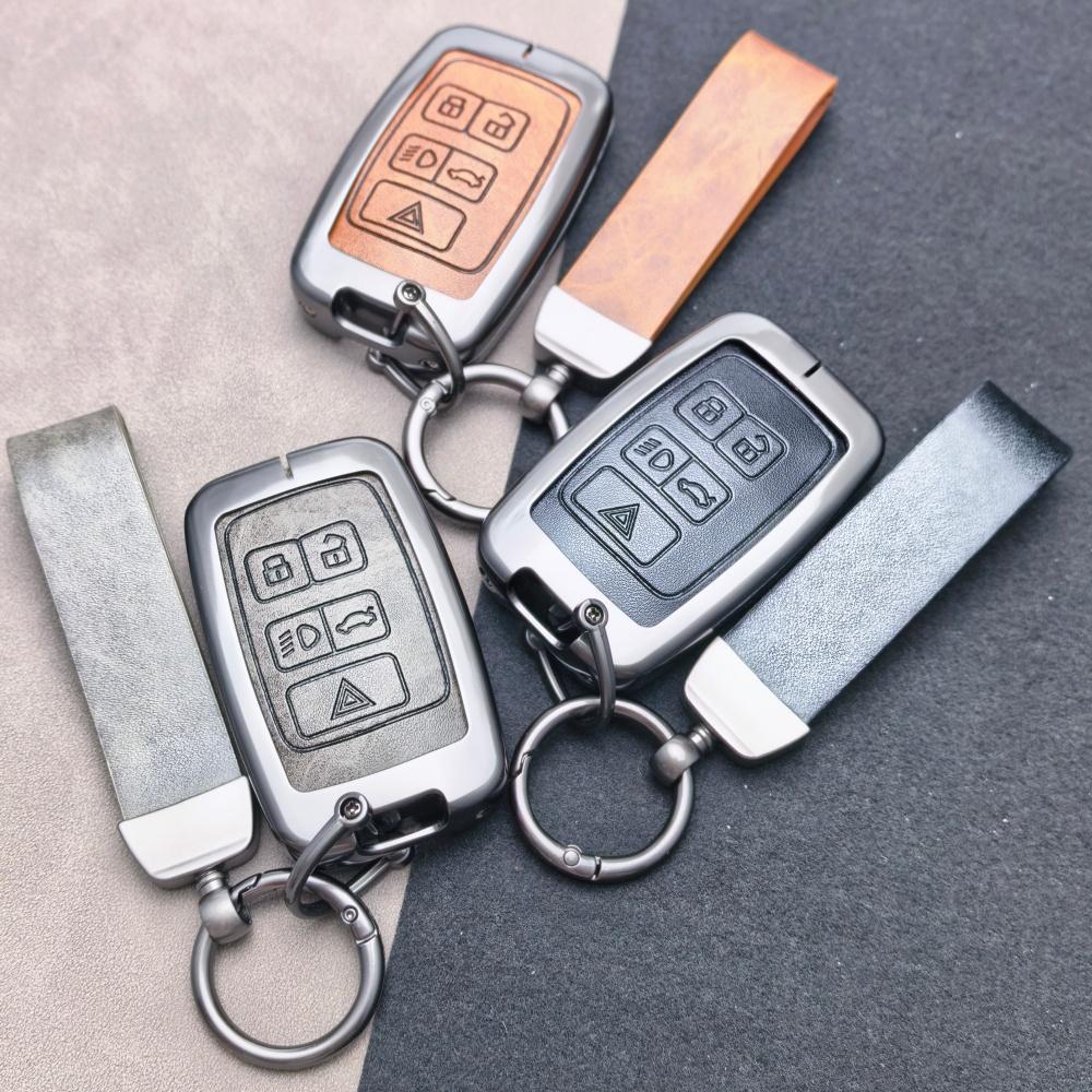 Zinc Alloy Leather Car Key Case Cover For Land Rover Range Rover Evoque Freelander Velar Discovery 4 Jaguar Xe Xj Xf Guitar