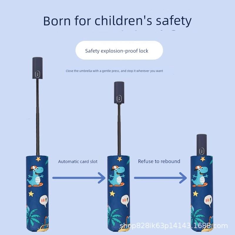 Safety Anti-Rebound Children's Umbrella for Girls and Boys, Suitable for Primary School Students, Dual-Use for Sun and Rain, Automatic Folding