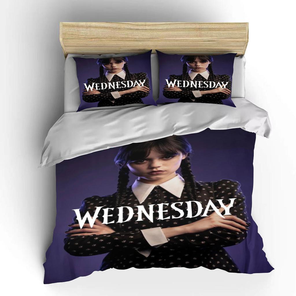 10 Größen Gruseliges Wedne-sday Muster Bettwäsche 3-teiliges Set King Size Doppelbett Bettwäscheset Mikrofaser oder Polyester Bettbezugset