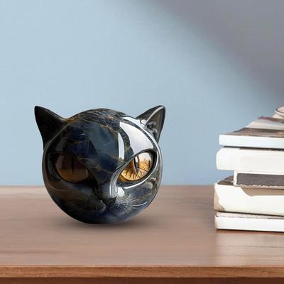 Yousheng 1/2 Piezas Escultura de Piedra Gato Negro Tallada Piedra Curativa Cabeza de Gato Figurita Estatua Decoración Adorno para Escritorio de Hogar/Oficina