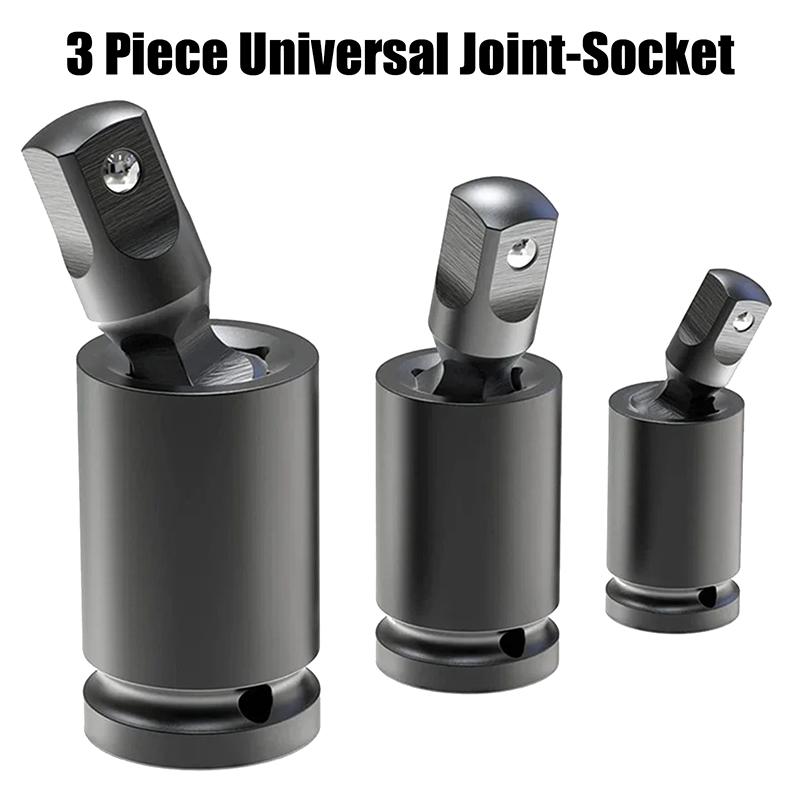 3 Piece Universal Joint-Socket, Impact Swivel Socket Set, 1/4-Inch, 3/8-Inch, 1/2-Inch Drive Set,Electric Wrench Accessories