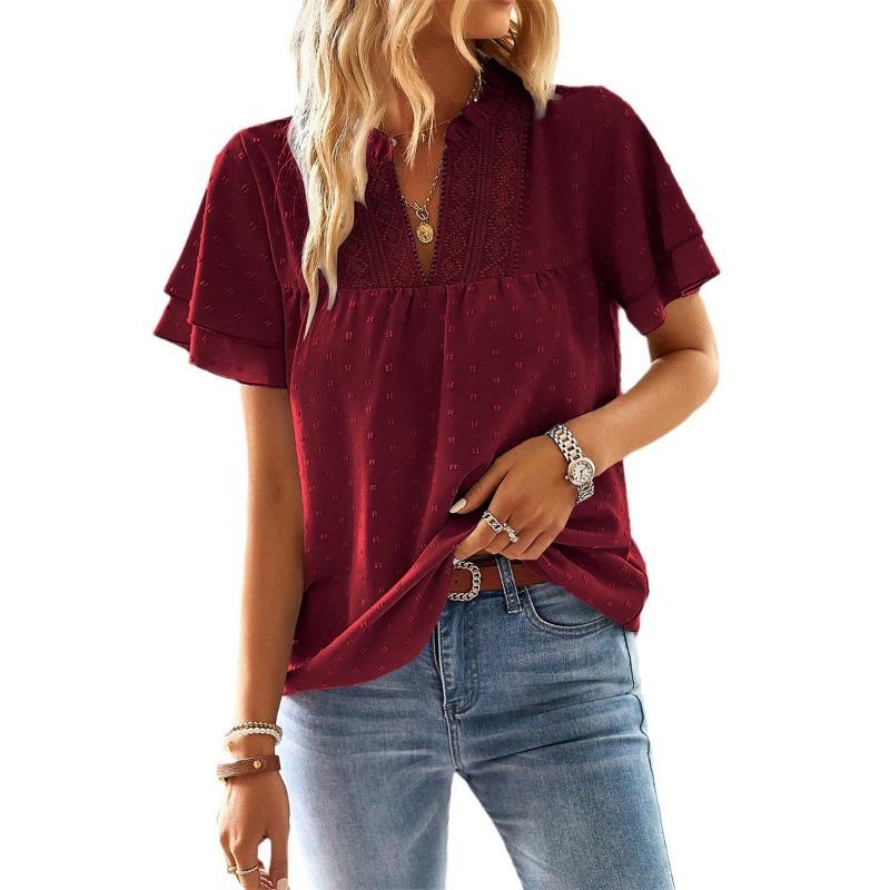 Summer Women's Fashion New Temperament Pullover V Neck Top