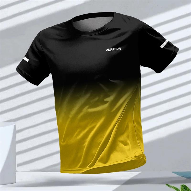 Men's T-shirt Outdoor Sports Running T-shirts Letter Gradient Pattern 3D Printing T Shirts Quick Drying Short Sleeve Top