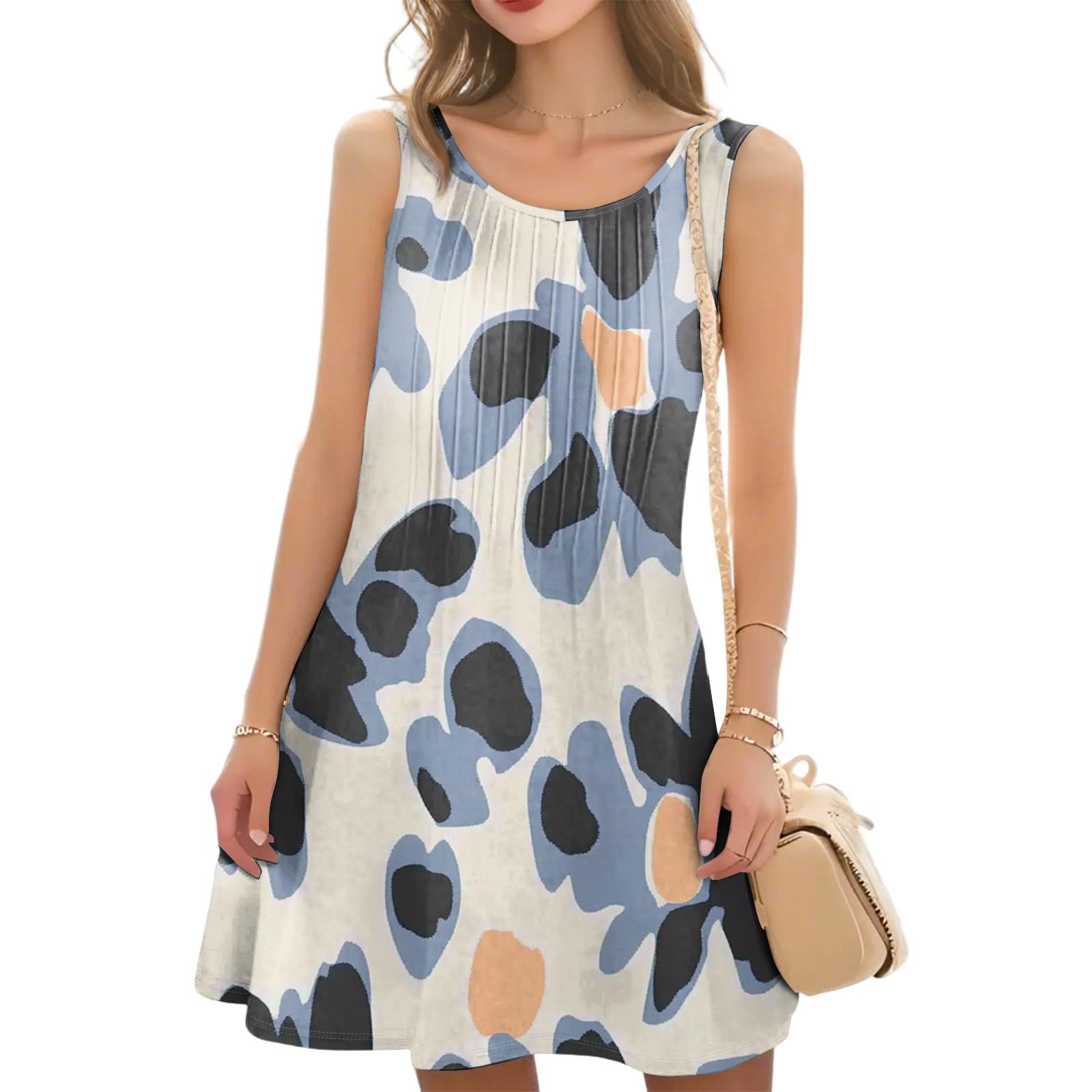 

Женское повседневное модное платье с цветочным принтом и круглым вырезом без рукавов M