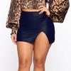 Solid Color Hidden Zipper Mini Skirt Faux Leather High Waist Split Skinny Skirt Streetwear