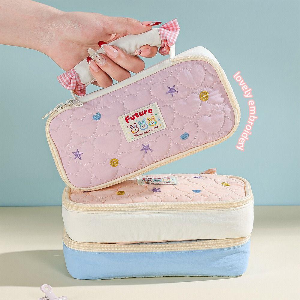 Soft Touch Pen Bag Partitioned Storage Stationery Organizer Cartoon Stationery Pouch  School Office