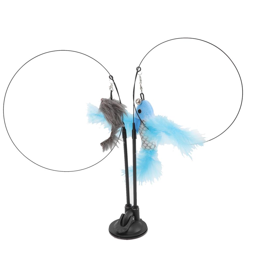 Suction Cat Feather Wand Toy Double End Removable Steel Wire Interactive Cat Teaser Stick Toy for