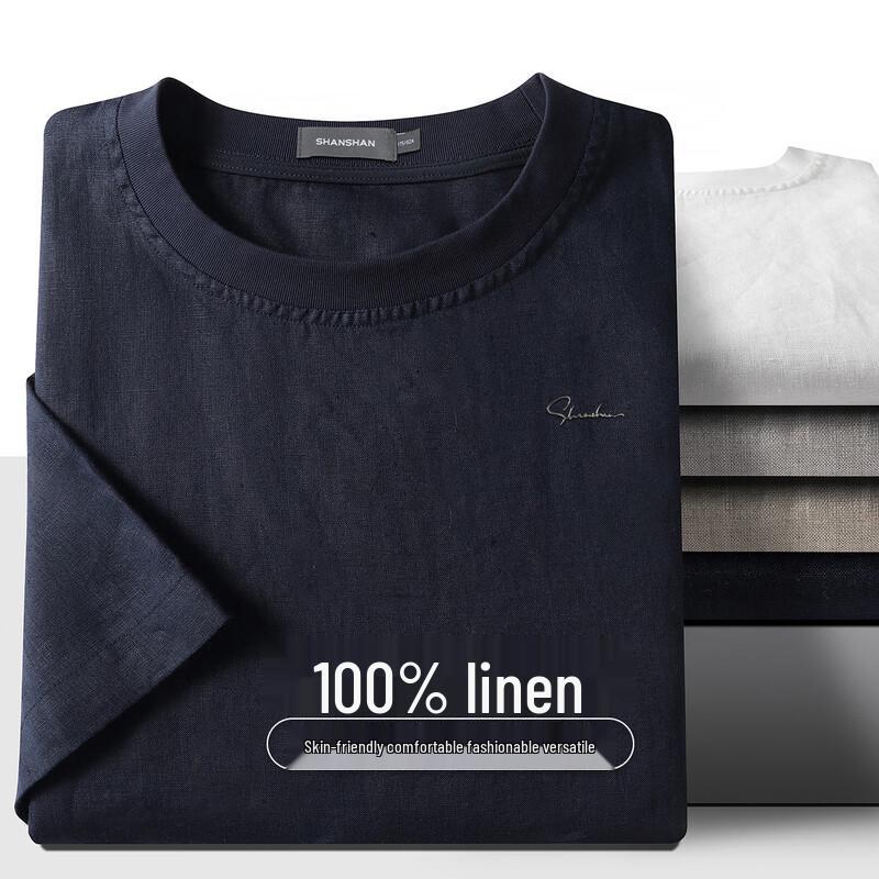 SHANSHAN Men s 100% Linen Short Sleeve T-Shirt 2XL