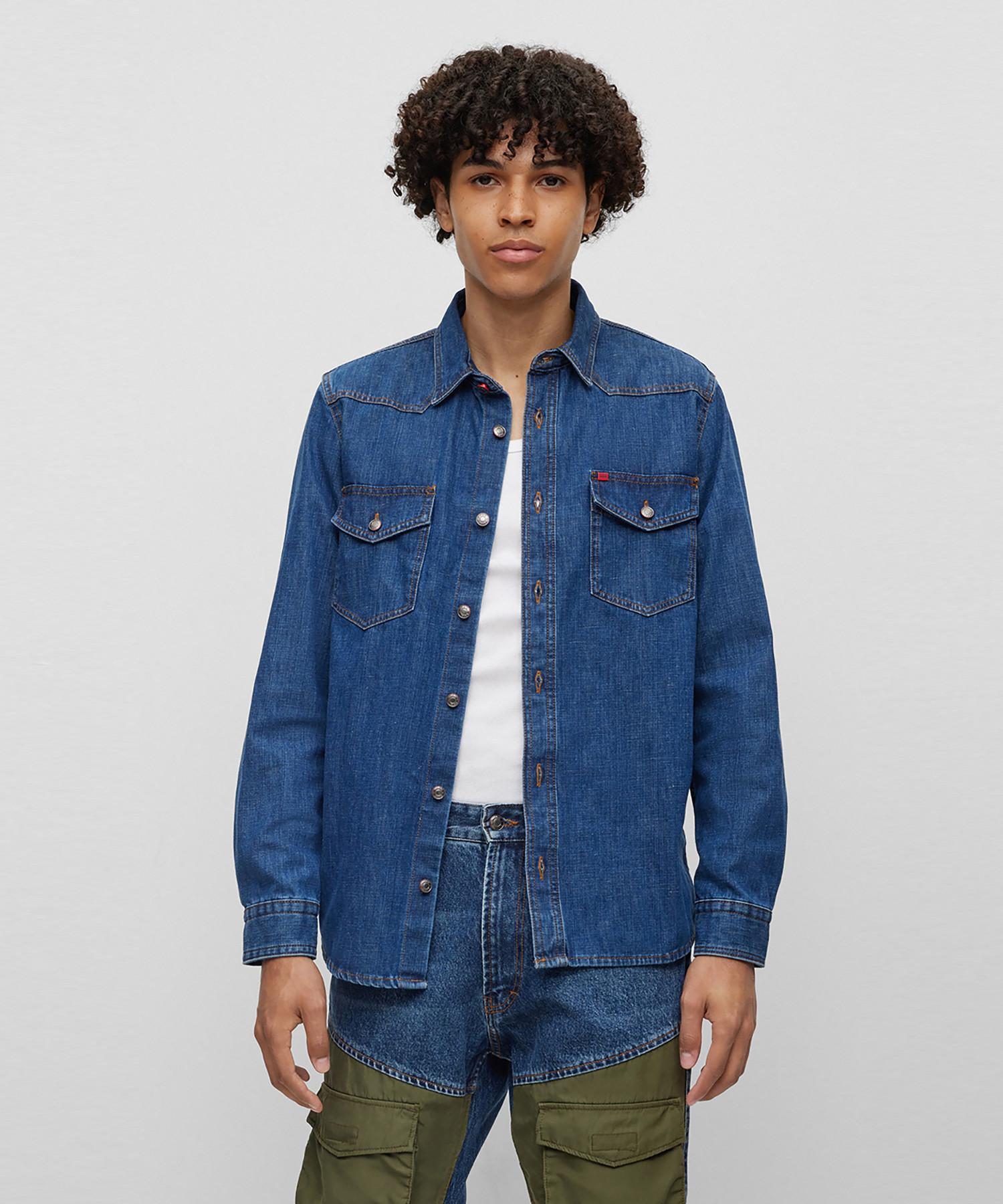 Джинсовая рубашка Hugo Western York Свободного кроя 50495874_454 Pastel Blue/M