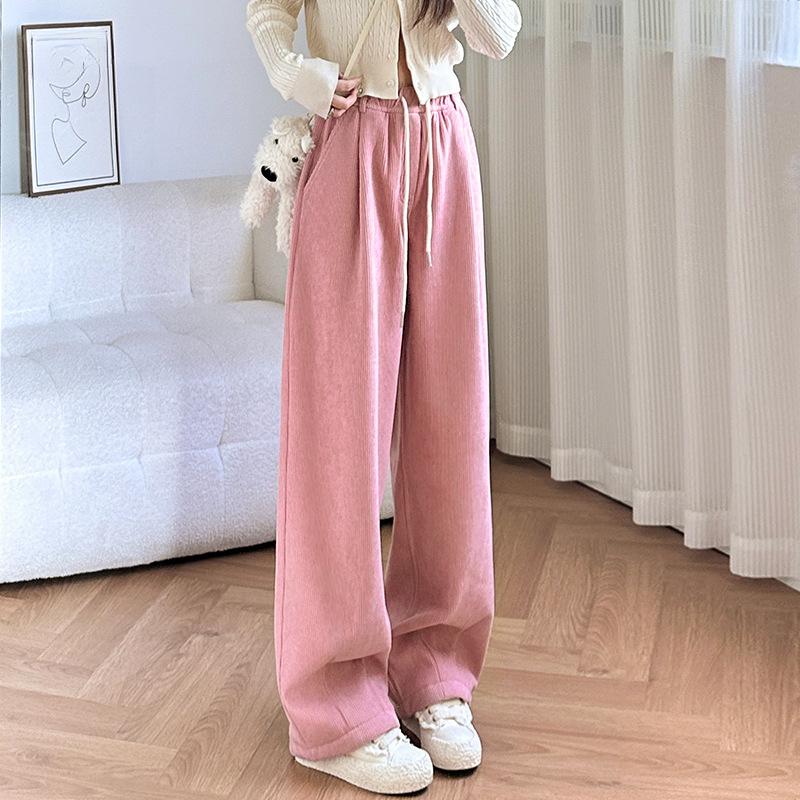

Lazy Style Drawstring Casual Pants for Women In Autumn and Winter Warm Plus Velvet Thickened Long Pants High Waist Wide-leg Pants Draped Floor Pants S
