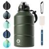 FJbottle 1.9 Liter Vacuum Insulated 2-Way Water Bottle with Straw, One-Touch Direct Drinking, Sports Jug (with Strap), 1.9L (1900ml), Sports Bottle, S