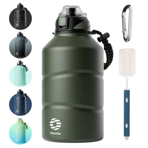 FJbottle 1.9 Liter Vacuum Insulated 2-Way Water Bottle with Straw, One-Touch Direct Drinking, Sports Jug (with Strap), 1.9L (1900ml), Sports Bottle, S