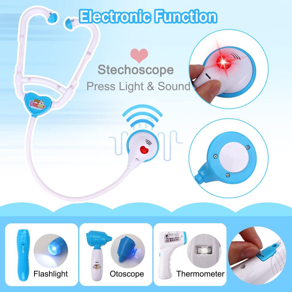 Kids Electronic Doctor Play Set, Blue/Pink Ambulance Toy Car, Light Sound, Pretend Play Role Game