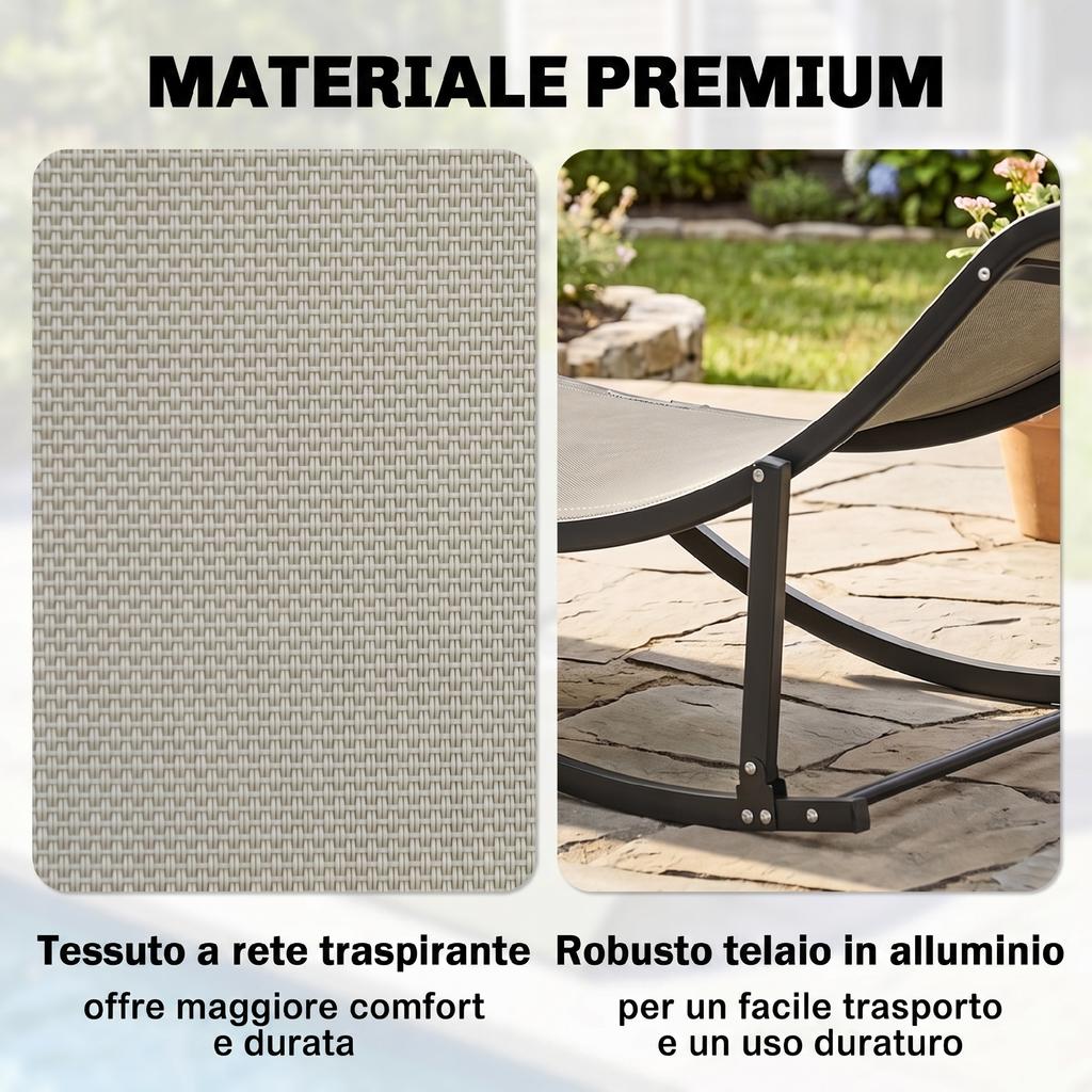 Set of 2 Folding Garden Loungers. Aluminum and Textilene Sun Lounger. 61x165x63cm