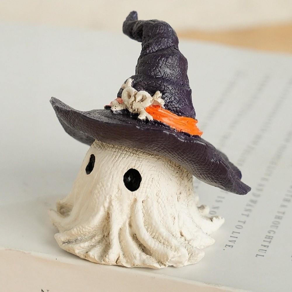 White Halloween Ghost Figurine Cute Halloween Ornaments Hat Ghost Statue  Halloween Festive Party